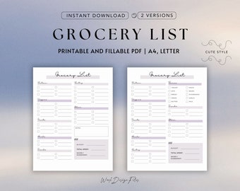 Grocery List Printable PDF | Cute Colorful Shopping List | Fun & Functional Organizer | Instant Download