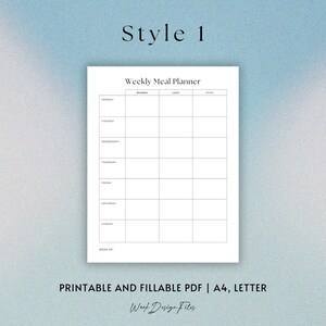 May include: A printable weekly meal planner template with a simple design. The template has columns for breakfast, lunch, and dinner, and rows for each day of the week. The text "Weekly Meal Planner" is at the top of the page, and the text "Week Of" is at the bottom of the page.