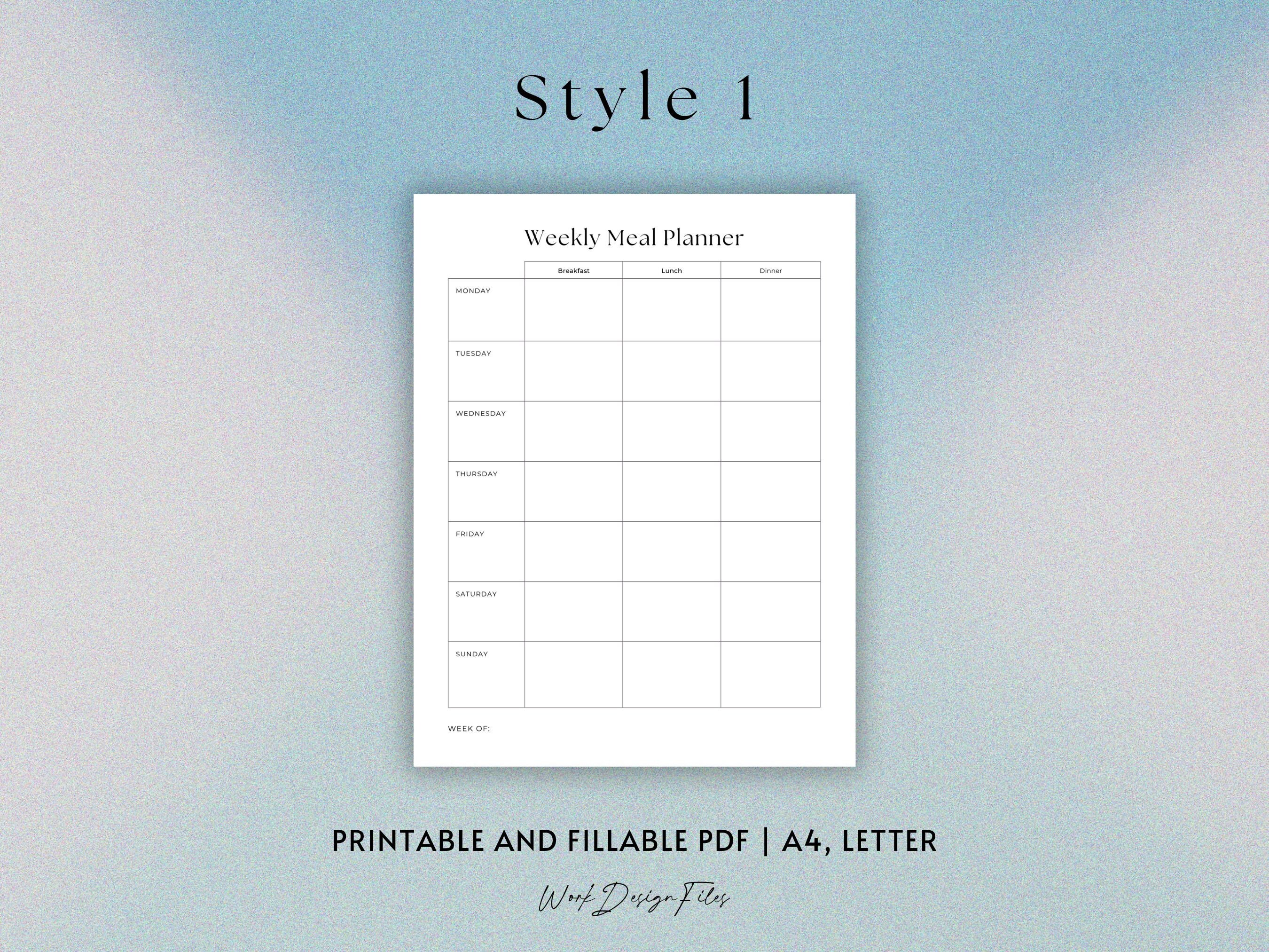 Weekly Meal Planner PDF | Minimalist Printable Meal Planning Template ...
