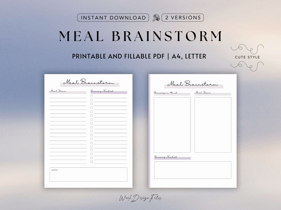 Meal Brainstorm Printable PDF | Meal Planning Worksheet | Creative ...