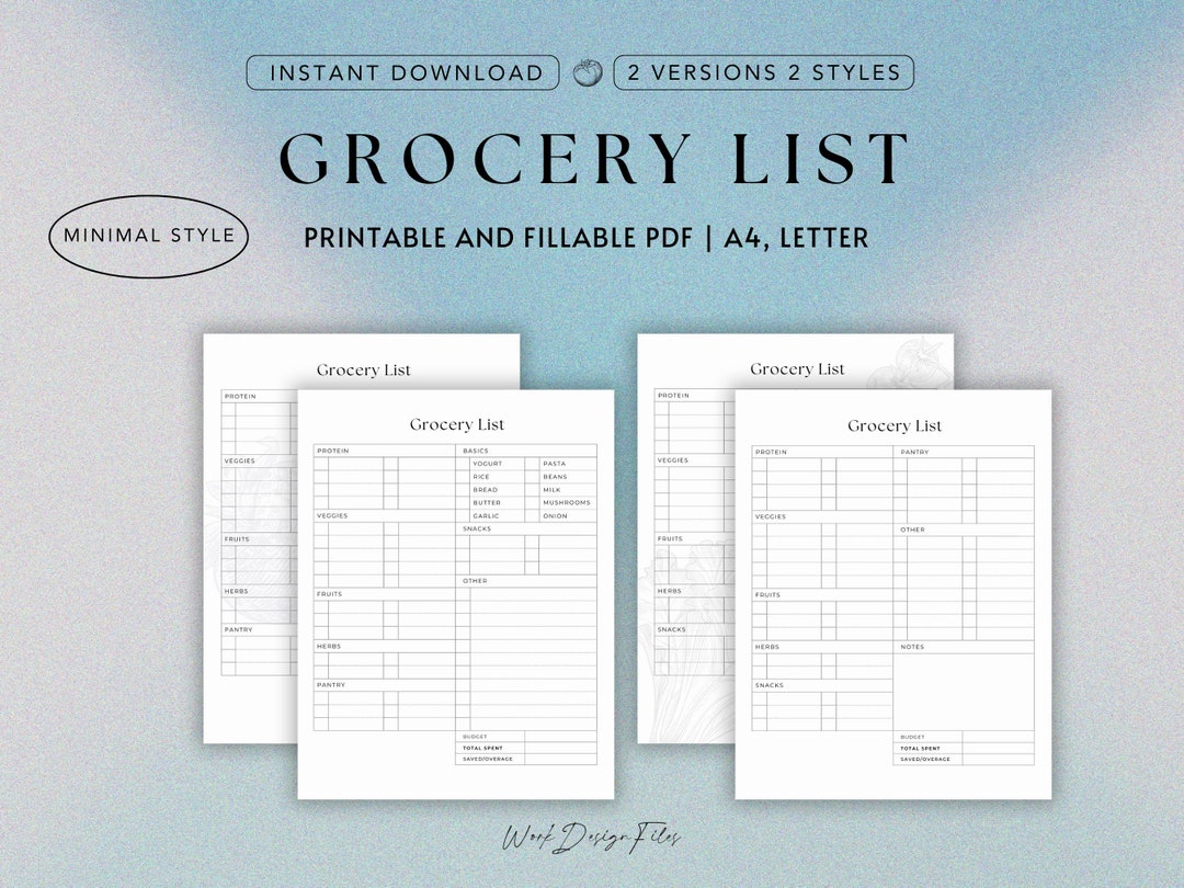 Grocery List Printable PDF | Minimalist Shopping List | Fun ...