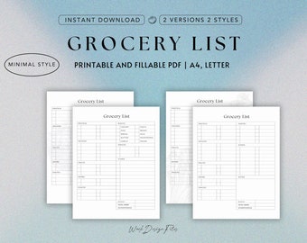 Grocery List Printable PDF | Minimalist Shopping List | Fun & Functional Organizer | Instant Download A4 Letter | Vintage Illustration