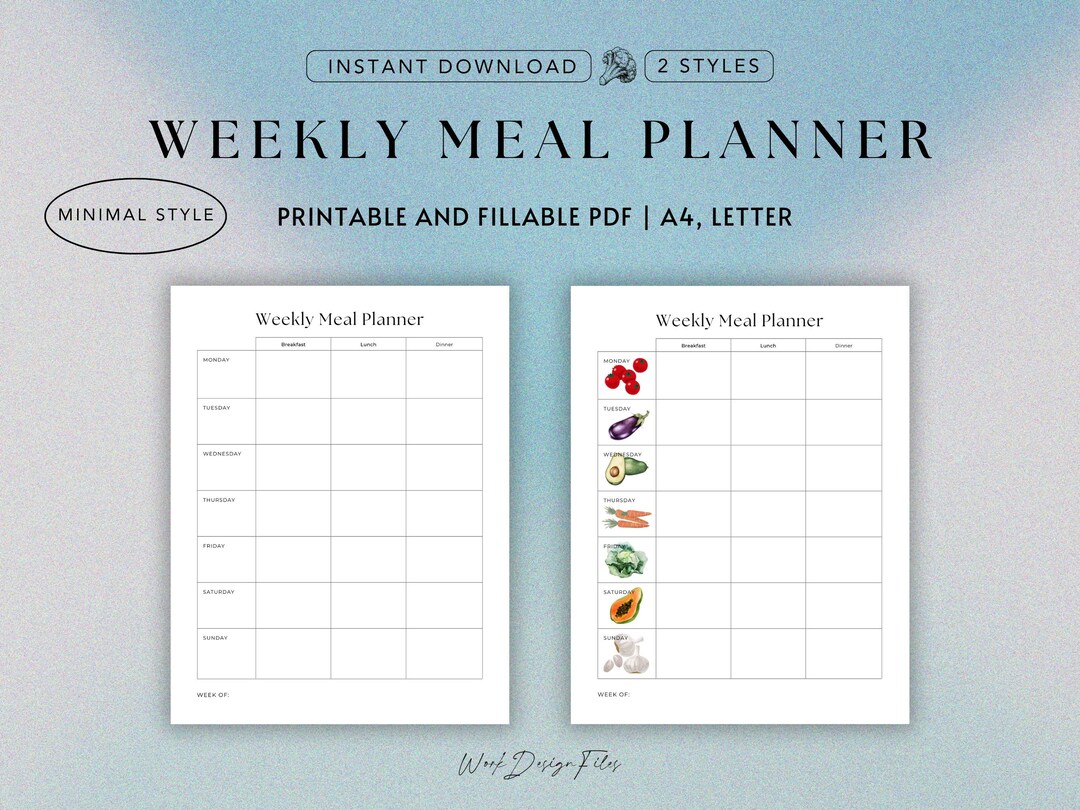 Weekly Meal Planner PDF | Minimalist Printable Meal Planning Template ...