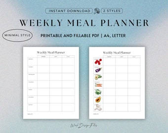 Weekly Meal Planner PDF | Minimalist Printable Meal Planning Template | Organize Weekly Meals & Grocery List | Instant Download A4 Letter