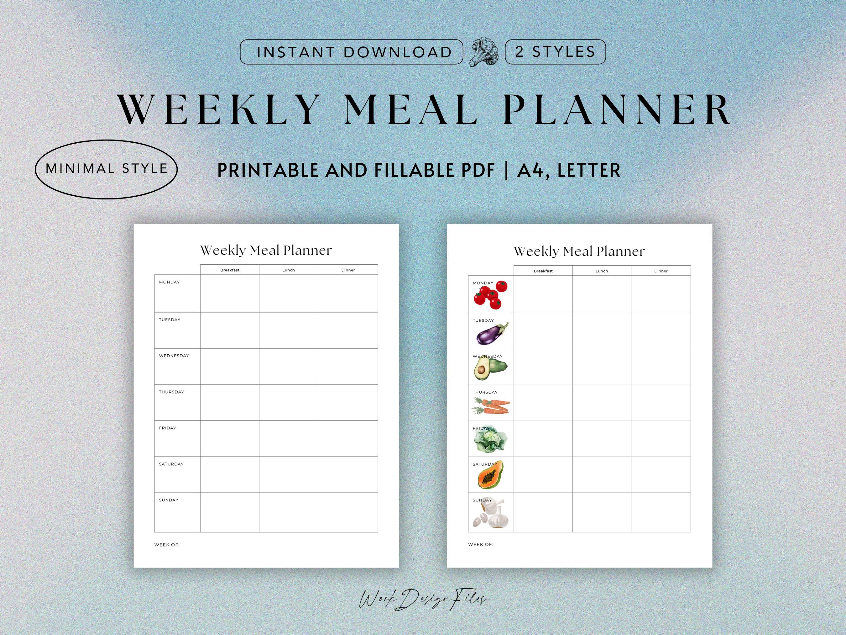 Weekly Meal Planner PDF | Minimalist Printable Meal Planning Template ...