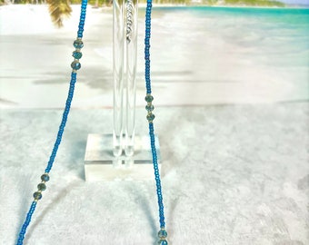 Minimalist Blue Beaded Necklace with Crystals and Silver Accent Beads. This Sparkly Choker Necklace Comes Boxed for Gifting too!