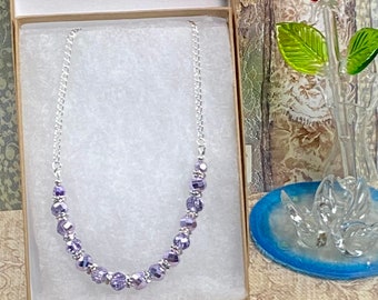 Glamorous Purple Beaded Necklace with Sterling Silver Accents - Gift Box Included