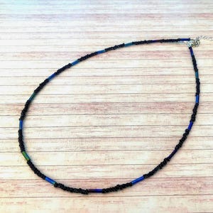 Mysterious Black and Black Iridescent Beaded Choker / Necklace. Adjustable Length. Unisex. Great for gifting!