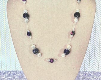 Purple Gemstone Necklace: Sterling Silver, Iridescent Beads