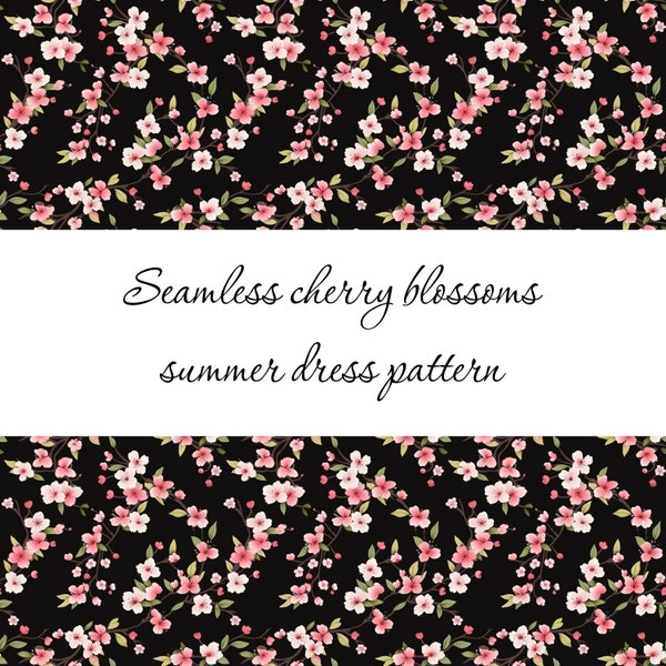 Summer Dress Pattern | Cherry Blossoms Seamless Pattern | Seamless Summer Pattern | Japanese Cherry Blossoms | Commercial Use |Digital Paper