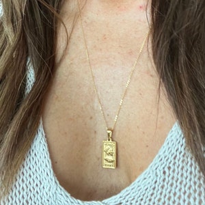 Long Rectangle Vintage Italian Coin Gold Necklace / Gold Cable Chain / Religious Necklace / Spiritual / Trendy Necklace / Layered Necklace
