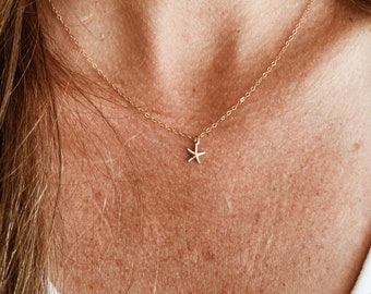 14K Gold-Filled Starfish Necklace, Dainty Beach Jewelry