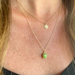 Oval Green Turquoise Stone 14K Gold-Filled Necklace / Gold Gemstone Necklace / Green Stone Necklace / Boho Gold Necklace /Box Chain / Gift