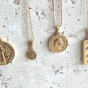 Vintage Italian Gold Necklace 14K Gold-Filled, #4 Pendant Coin, Religious Gold Necklace, Dainty Necklace, Layered Necklace, Gift for her