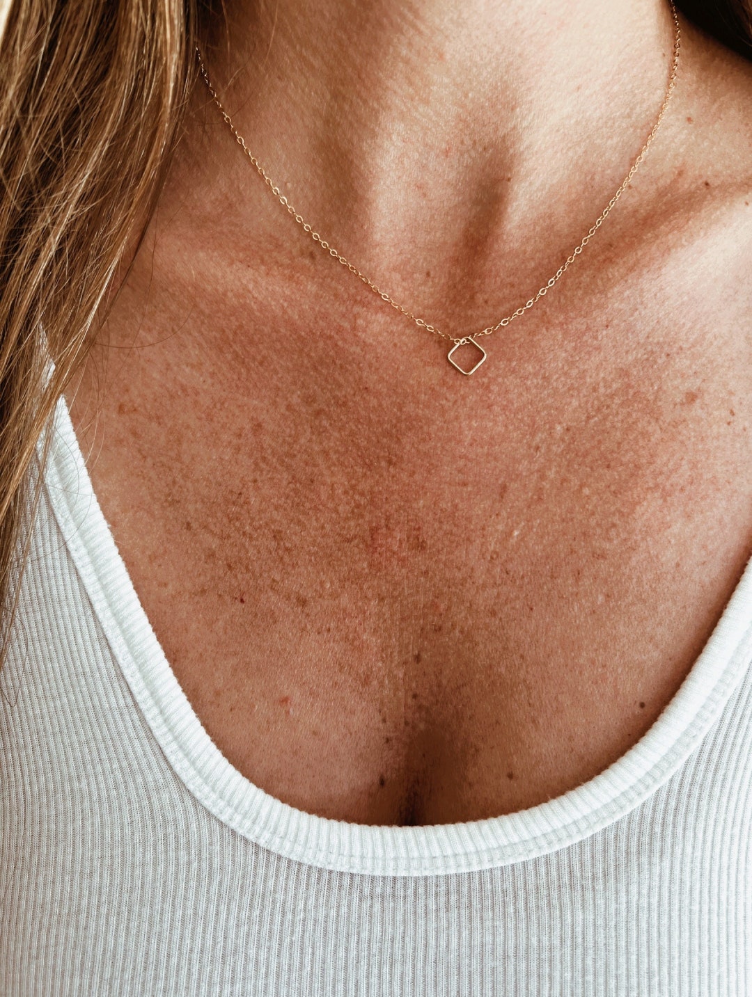 Square Necklace 14K Goldfilled, Pendant Necklace, Gold Necklace