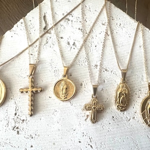 Italian Religious 14K Gold-Filled Necklace / Gold Cross Necklace / Saint Christopher Gold Necklace / Mother Mary Necklace / Gift for her