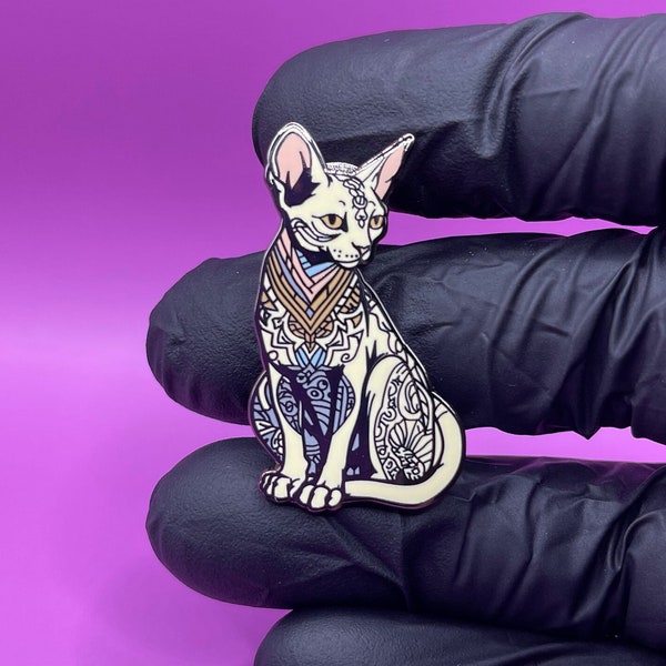 Sphynx Cat Enamel Pin, Sphynx Cat Enamel Pin Secure Back, Symbolic Spiritual Cat Lapel Badge Pin, Fancy Sphynx Cat Art Hard Enamel Pin