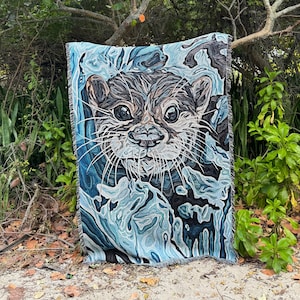 Otter Cotton Woven Blanket / Tapestry / Wildlife Blanket / Otter Blanket / Boho Decor