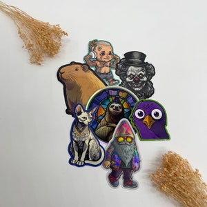 Vinyl und Holografische Aufkleber Set / Autoaufkleber / Laptop Aufkleber / Telefon Aufkleber / Spooky Aufkleber ( 7 einzigartige Designs )