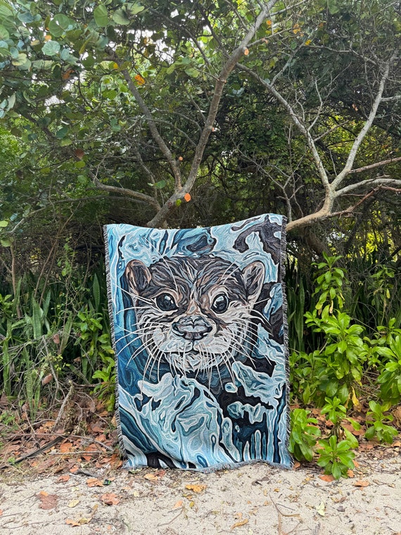 Otter Cotton Woven Blanket / Tapestry / Wildlife Blanket / Otter Blanket / Boho Decor