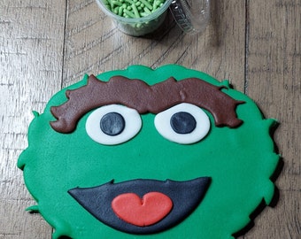 Handmade Edible Sesame Street Inspired Fondant Oscar the Grouch Cake Topper - LARGE 6 " ( INCH ) x 5 " ( INCH )