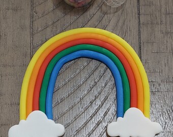 Handmade Edible Rainbow and Cloud Fondant Cake Topper