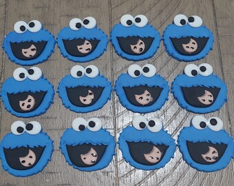 Handmade Edible Sesame Street Inspired Fondant Cupcake Toppers - Set of 12 /  Cookie Monster