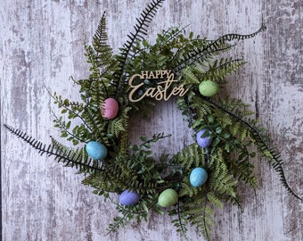 Easter egg wreath, Happy easter wreath, Spring wreath, Easter fern wreath, Easter door hanger, Easter wall decor, Easter door decor