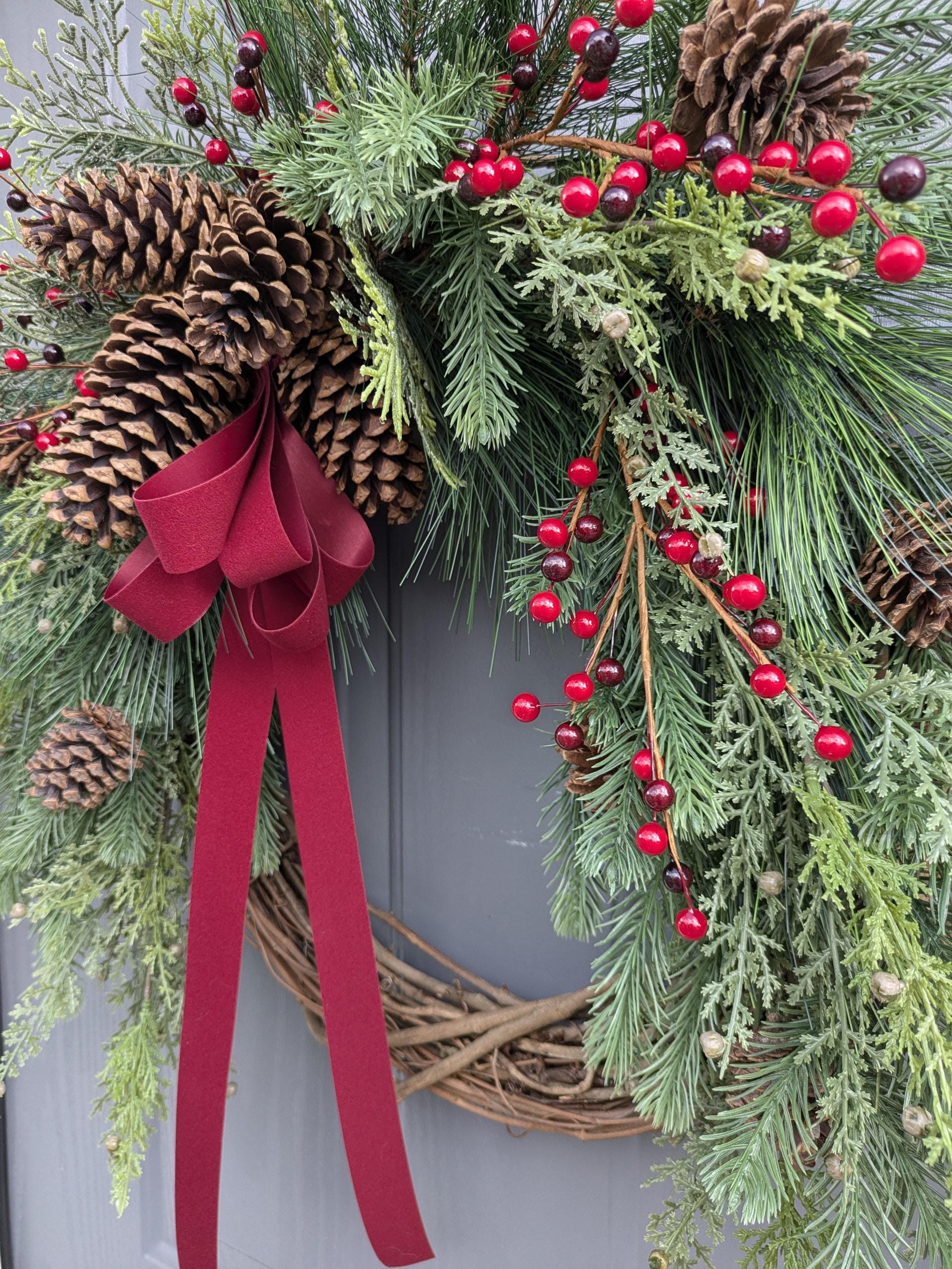 Winter Woodland Grapevine Wreath With Faux Evergreen and Berries ...