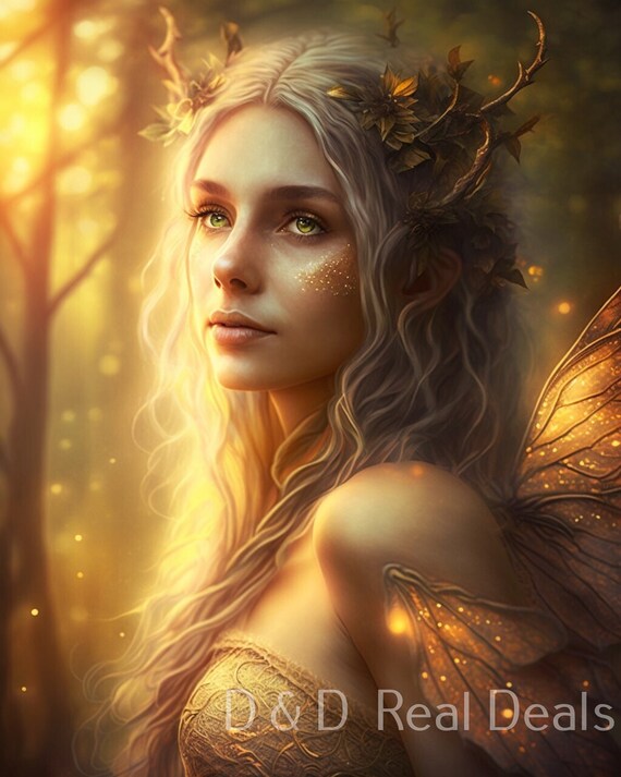 Beautiful Fairy Goddess in a Golden Forest Digital Download Image JPG 300 DPI