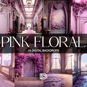 15 Fondali Digitali FLOREALI ROSA / Sfondo Fotografia d&#39;Arte / Sovrapposizione Texture / Sfondo Rosa / Sfondo Maternità / Sovrapposizione Photoshop
