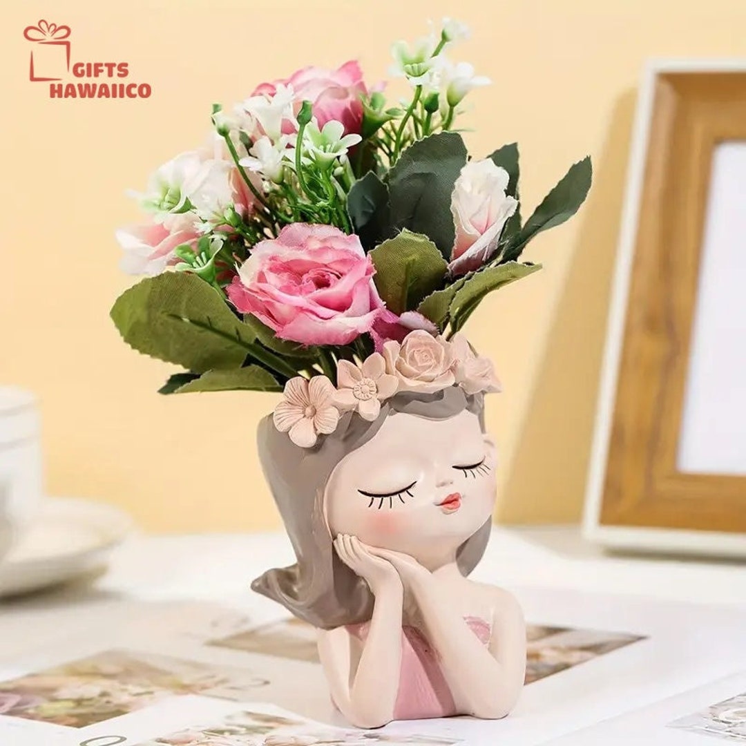 Fairy Resin Flower Pot Cute Plant Pot Girl Head Flower Etsy