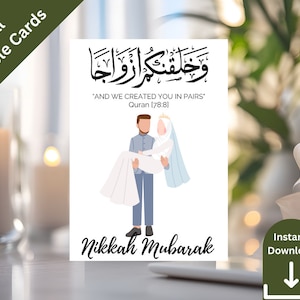 Nikkah Mubarak Cartão de presente de casamento de casal muçulmano Branco Cartão de saudação de casamento muçulmano Cartões de ganância islâmica para casal muçulmano Nikkah presente