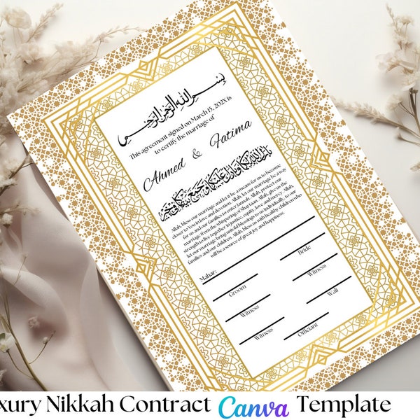 Luxury Nikkah Certificate Digital Download Nikkah Certificate Nikkah Contract Nikkah Contract No Wali Muslim Marriage Certificate Template