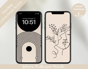 Boho Phone Wallpaper: Beige & Black Minimalist Designs (Digital Download)