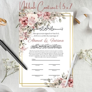 DUSTY ROSE Nikkah Contract Template Nikkah Certificate Nikkah Contract Digital Nikah Certificate Printable Muslim Wedding Contract Editable