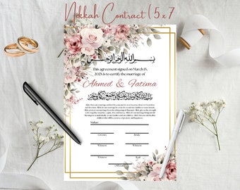 DUSTY ROSE Nikkah Contract Template Nikkah Certificate Nikkah Contract Digital Nikah Certificate Printable Muslim Wedding Contract Editable