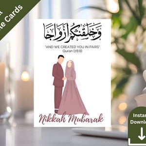 Tarjeta de regalo Nikkah Mubarak y los creamos en pares Tarjeta de felicitación musulmana Tarjeta de felicitación de boda musulmana Tarjeta de felicitación Nikkah Saludo islámico