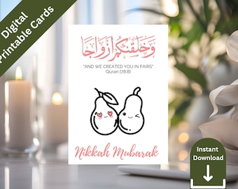 Nikkah Mubarak Card Pink Pears And We Created You In Pairs Gift Card Muslim Gift Card Islamic Gift Card Shaadi Mubarak Card Funny Card Print