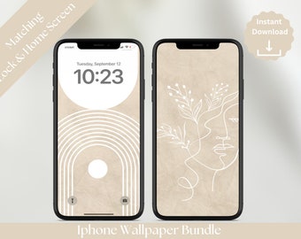 Boho Beige iPhone Wallpaper, Minimalist Aesthetic (Digital Download)