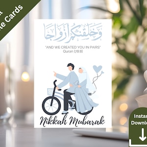 Tarjeta Nikkah Mubarak para parejas musulmanas Boda Linda pareja musulmana montando en bicicleta Tarjeta Nikkah Regalo Tarjeta de regalo Nikah Tarjetas de boda para musulmanes