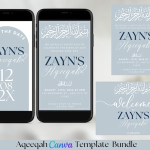 Minimalist Aqeeqah Digital Invitation Bundle Boy Video Card Invite Aqiqah Sign Akika Announcement Editable Aqiqah Digital Invite Akika Evite