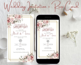 DUSTY ROSE Digital Nikkah Invite Nikkah Evite Bismillah Digital Invitation Bismillah Wedding Invite Nikah Nama Video Invite Muslim Wedding