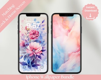 Watercolor Flowers Phone Wallpaper Floral Watercolored iPhone Background Wallpaper Flower Watercolor Lock Screen Purple Home Screen Purple