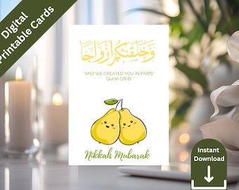 黄色のニッカ・ムバラク・カード、イスラム教徒の結婚祝いギフト（デジタルプリント）