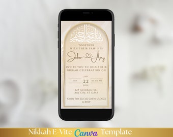 Modern Beige Digital Nikkah Invite Beige Nikkah Evite Beige Muslim Wedding Invitation Beige Digital Muslim Wedding Invitation Template