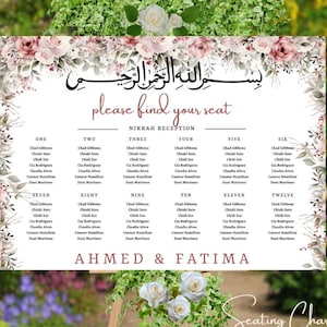 Nikkah Seating chart DUSTY ROSE template Muslim wedding seating chart printable nikah seating arrangement bismillah seating chart download