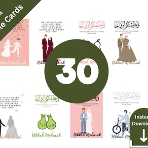 Nikkah Mubarak Cards Printable BUNDLE OF 30 Walima Mubarak Digital Print Nikah Mubarak Shaadi Card Nikkah Gift Muslim Wedding Gift Card