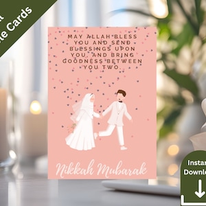 Tarjeta de regalo rosa Nikkah Mubarak con regalo de pareja musulmana imprimible Dua para boda Tarjeta de regalo Nikkah Tarjeta de regalo Walima Tarjeta de regalo Shaadi imprimible