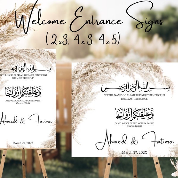 BOHO Pampas Grass Nikkah Welcome Sign Modern Nikkah Entrance Sign Bismillah Nikkah Entrance Sign Bismillah Wedding Entrance Sign Walima